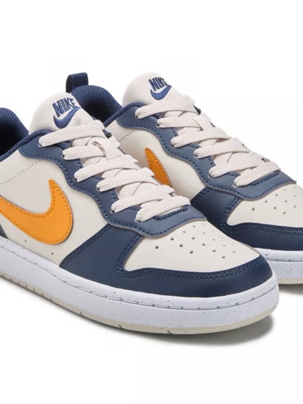 Nike Kids Low-Top Sneakers in Navy, Cream & Orange Swoosh